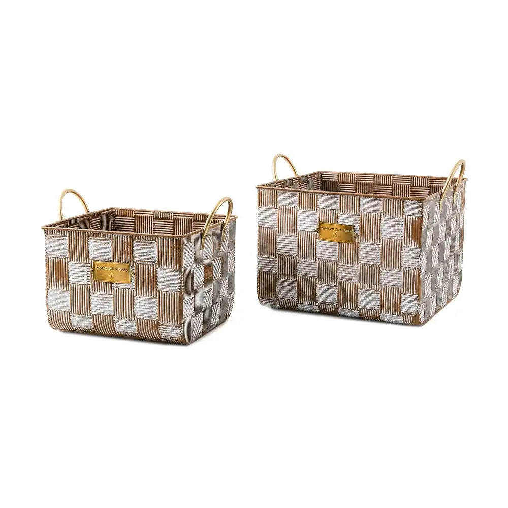 Mocha Textured Check Baskets, Set of 2 Main image