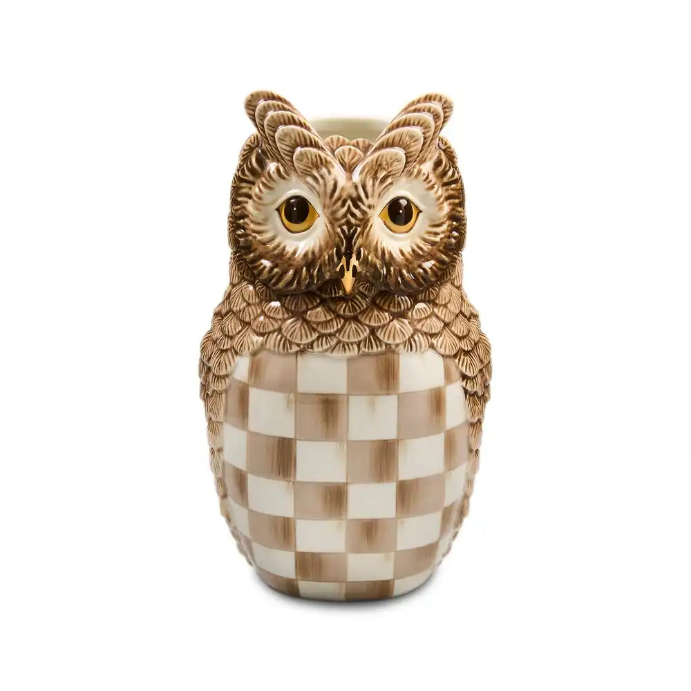 Mocha Check Ceramic Owl Vase Main image