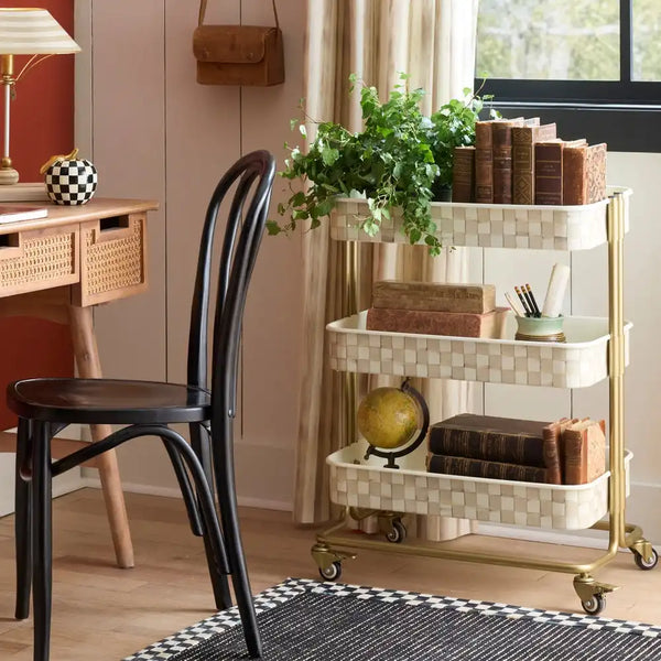 Mocha Check 3-Tier Kitchen Cart