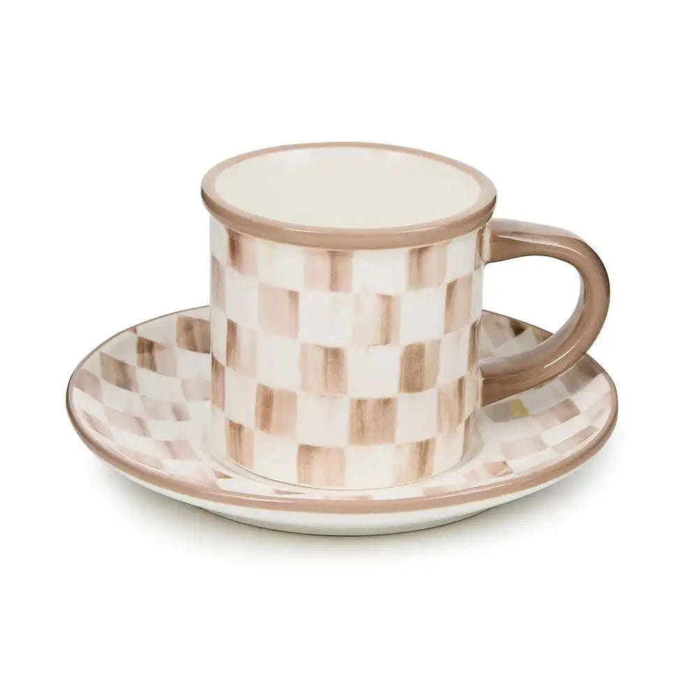 Sterling Check Espresso Cup & Saucer, Set of 2