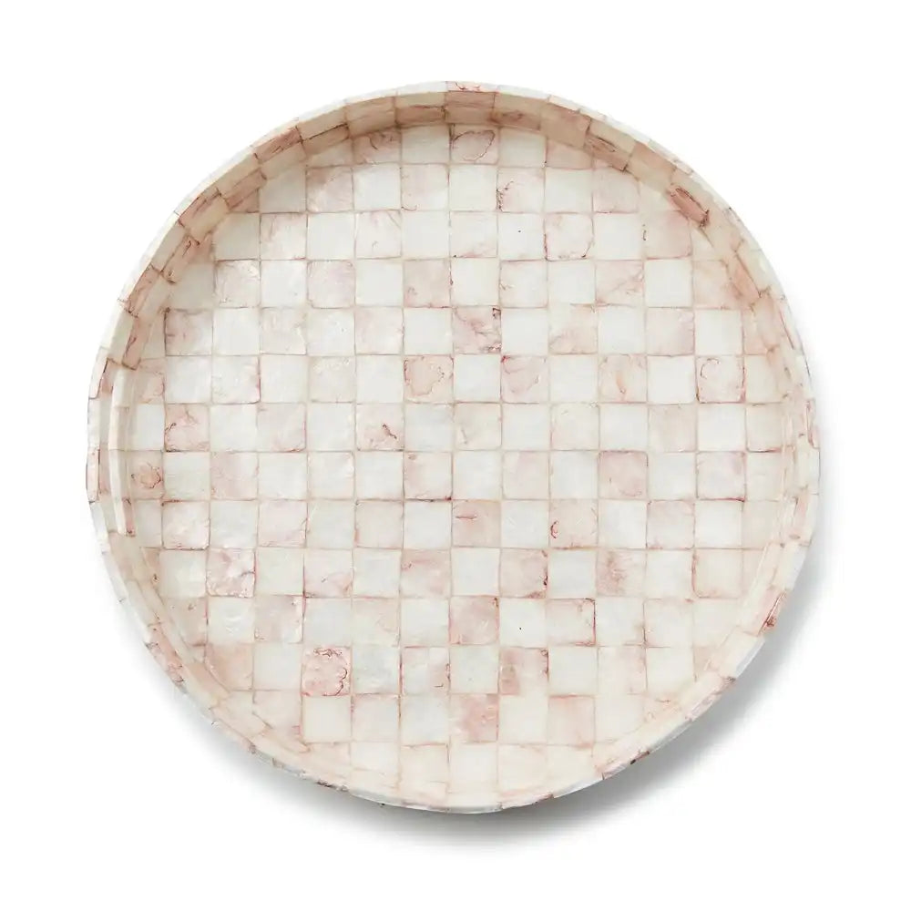 Gold Check Capiz Round Tray
