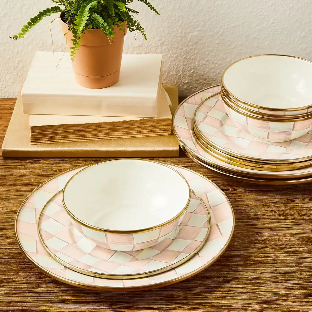 Mocha Check Dinnerware 12pc Complete Set