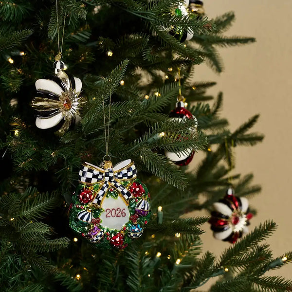 2026 Santa Wreath Glass Ornament