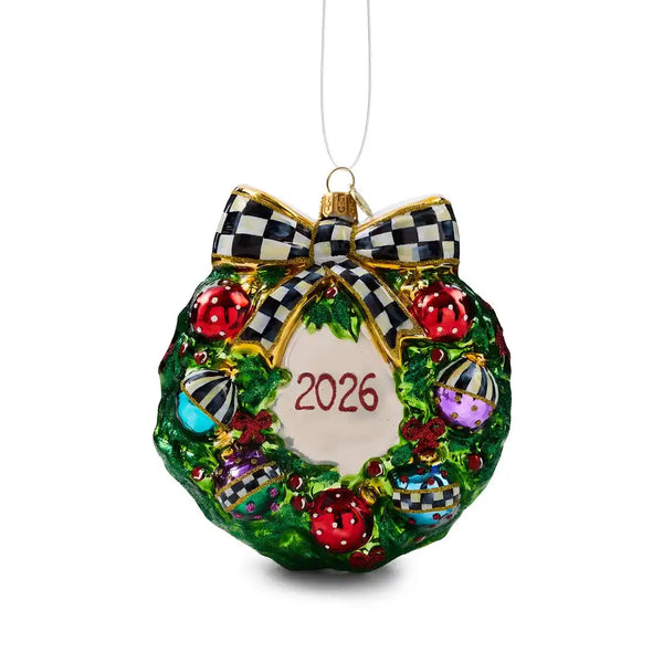 2026 Black Santa Wreath Glass Ornament