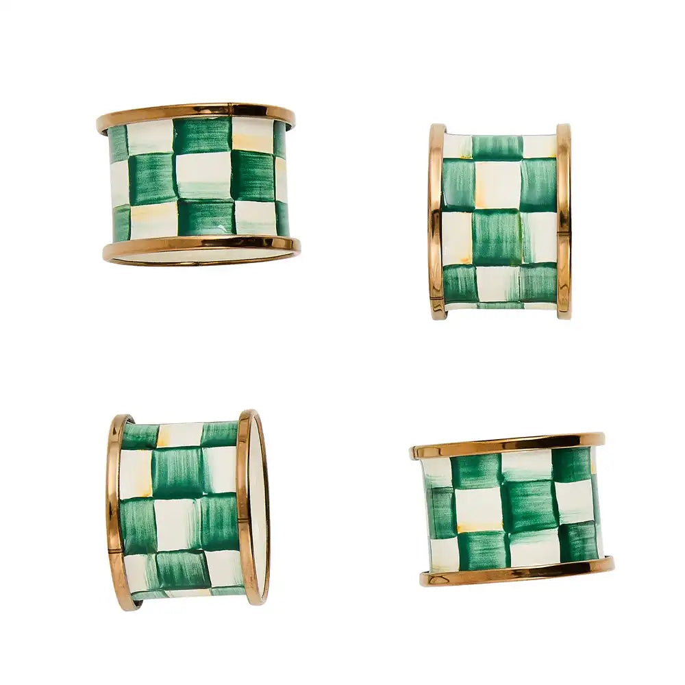 Emerald Check Napkin Rings, Set of 4 Main image