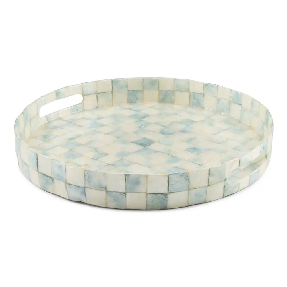 Gold Check Capiz Round Tray