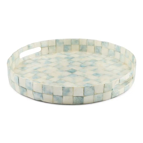 Gold Check Capiz Round Tray