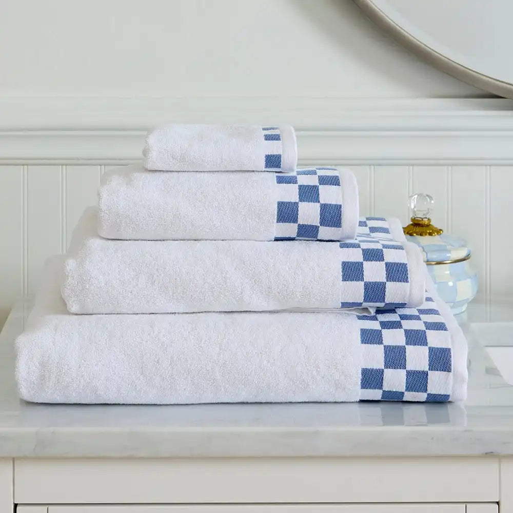 Bath Towel with French Blue Check Border Secondary image