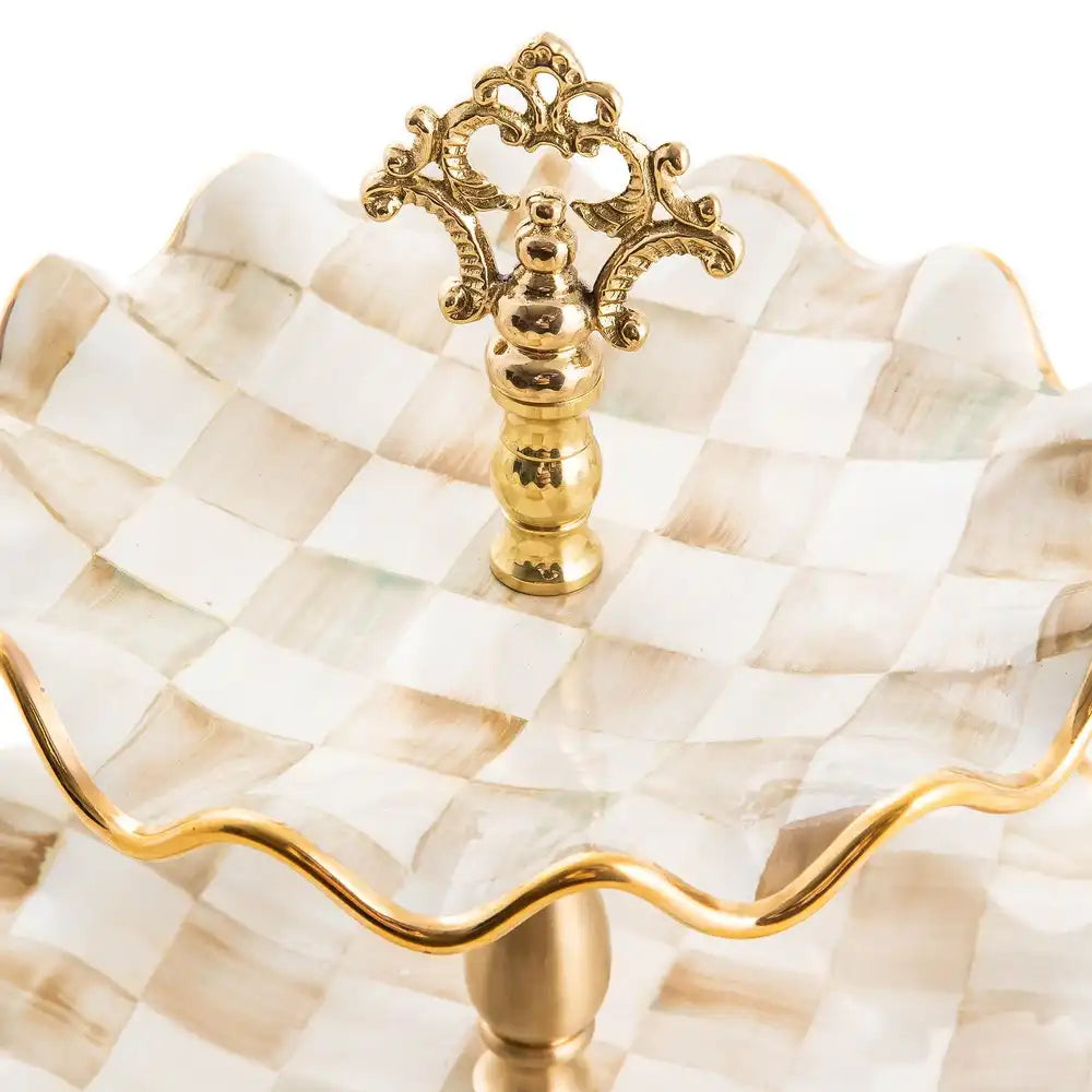 Parchment Check Three Tier Sweet Stand