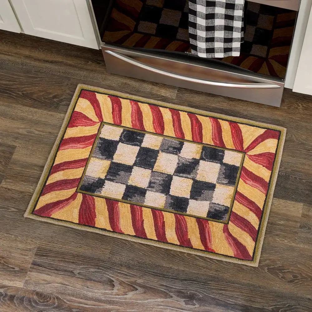 Courtly Check Red & Gold 2'6" x 10' Washable Runner