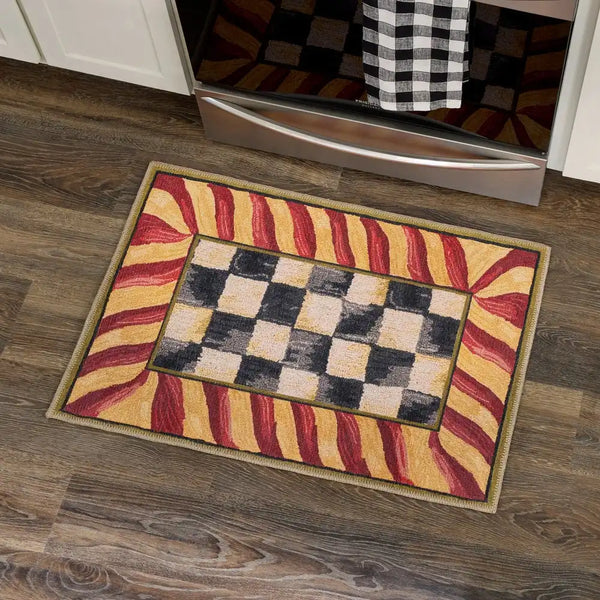 Courtly Check Red & Gold 2'6" x 10' Washable Runner