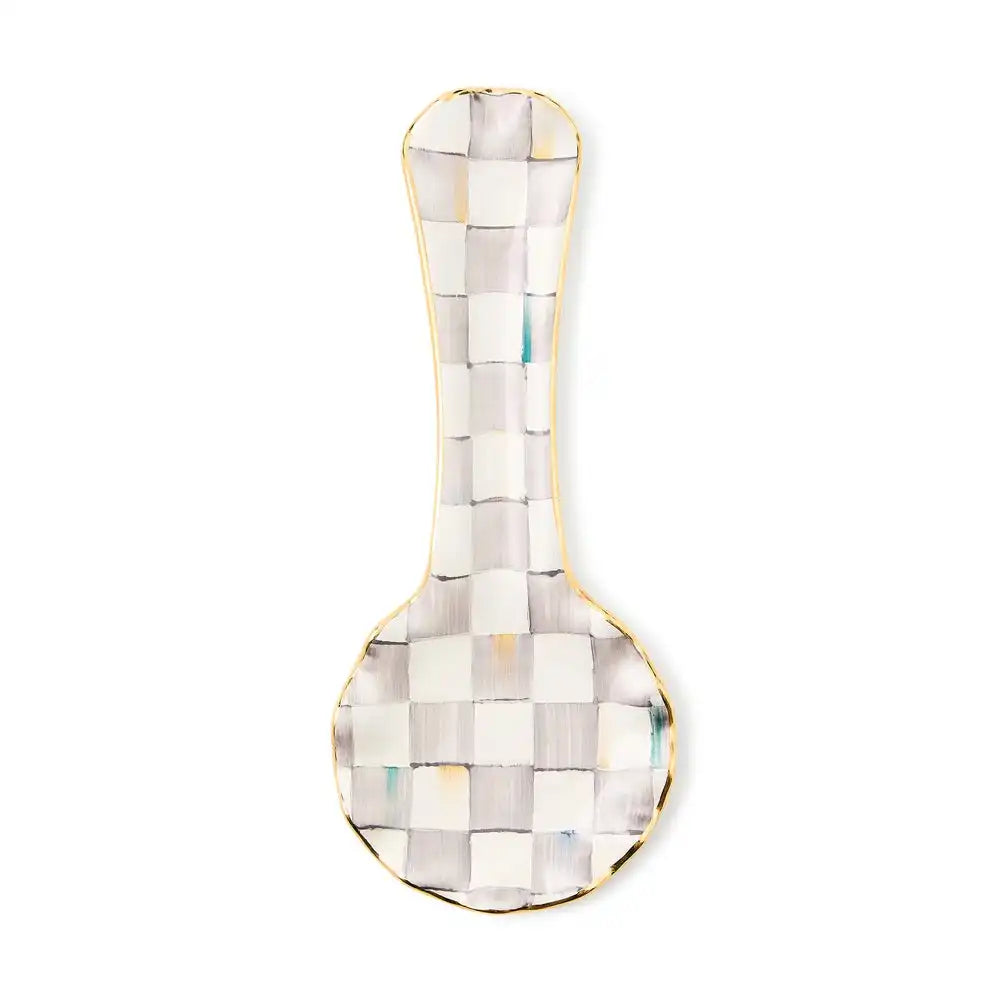 Violet Check Ceramic Spoon Rest