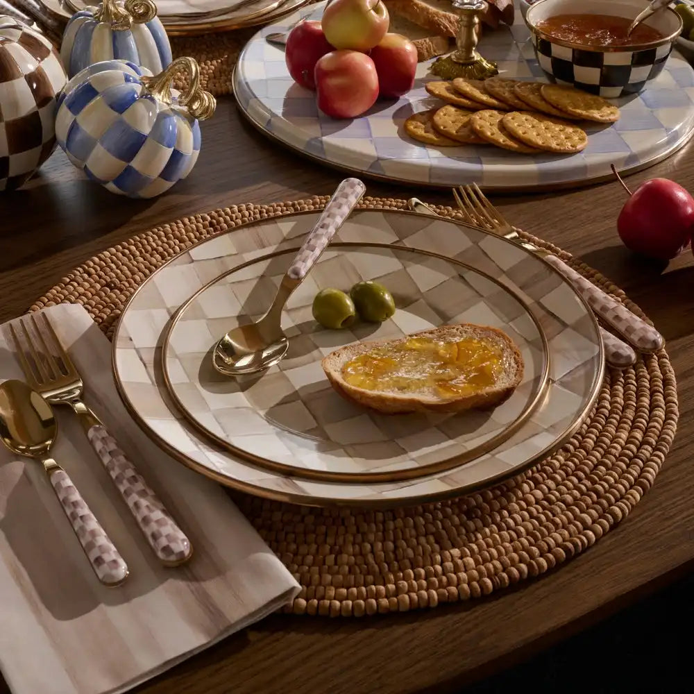 Mocha Check Dinner Plate