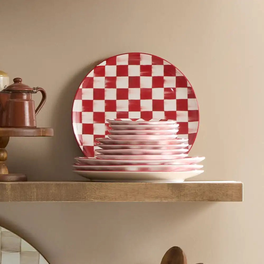 Cherry Check Salad Plates, Set of 4