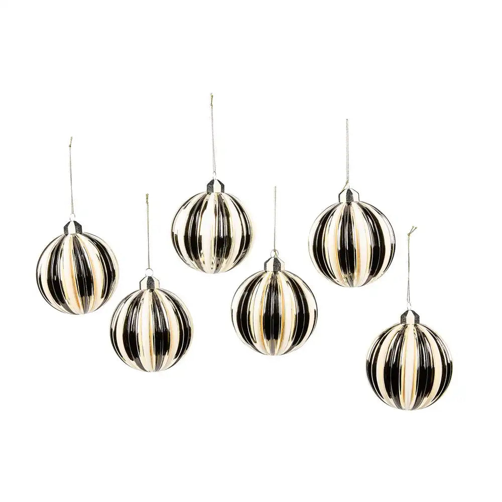 Courtly Noel Stripe Glass Ball Ornaments, Set of 6