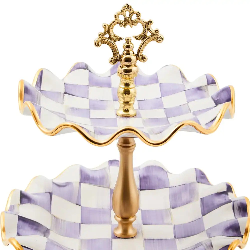 Violet Check Ceramic Three Tier Sweet Stand Secondary image