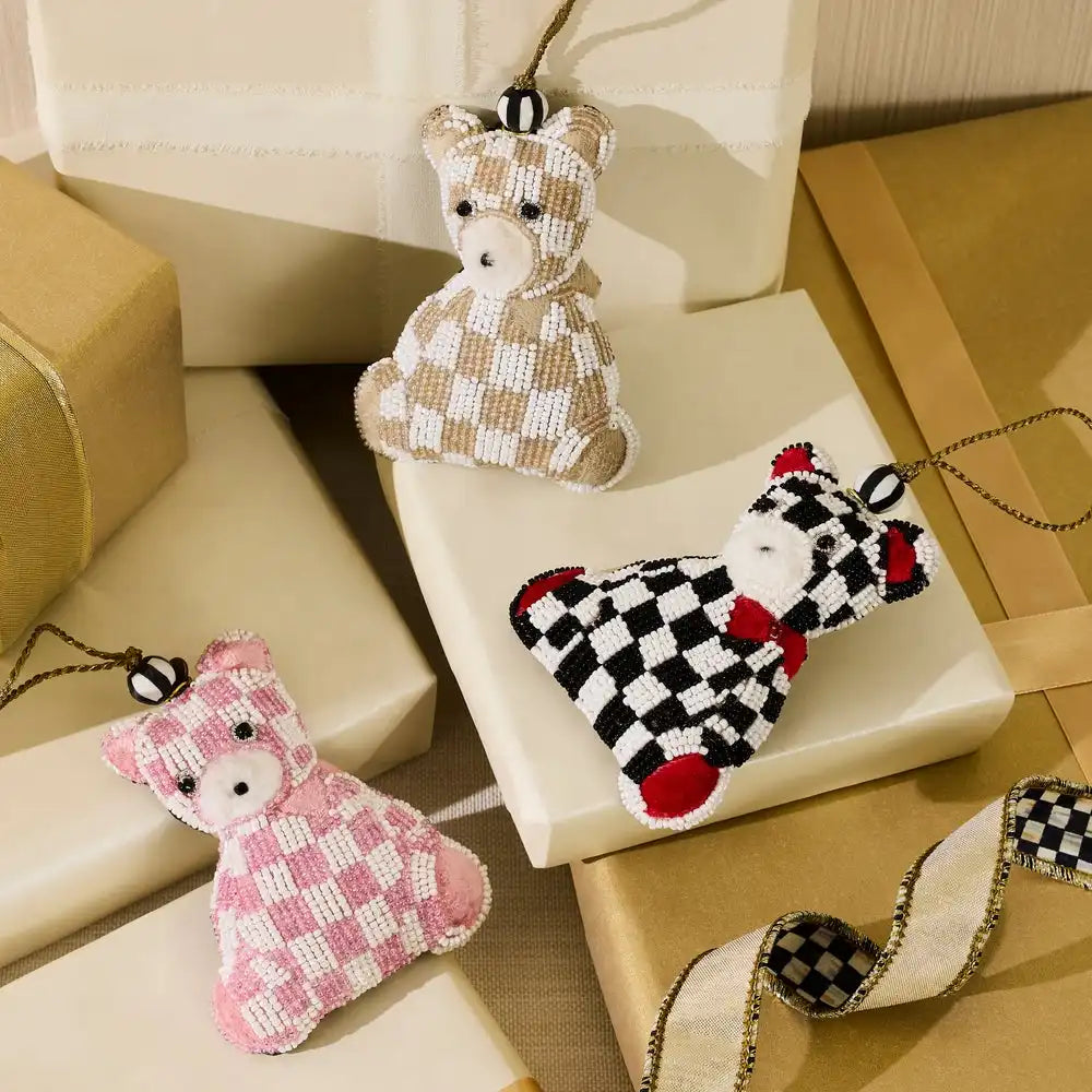Courtly Check Bear Beaded Ornament