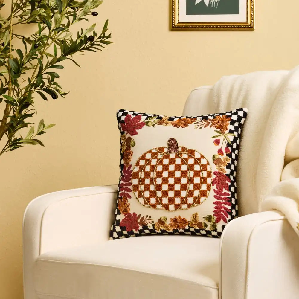 Check Pumpkin Throw Pillow Secondary image