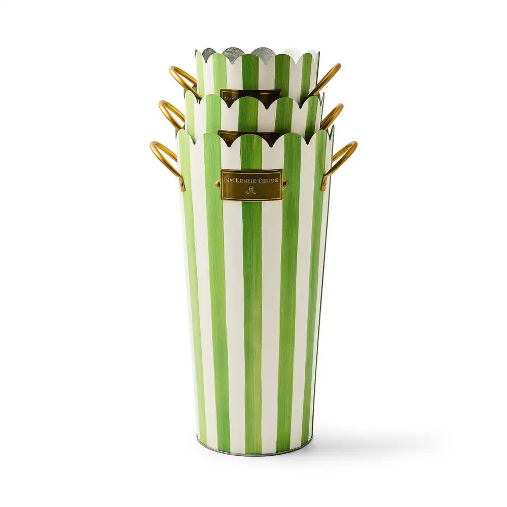 Mocha Stripe Flower Buckets, Set of 3