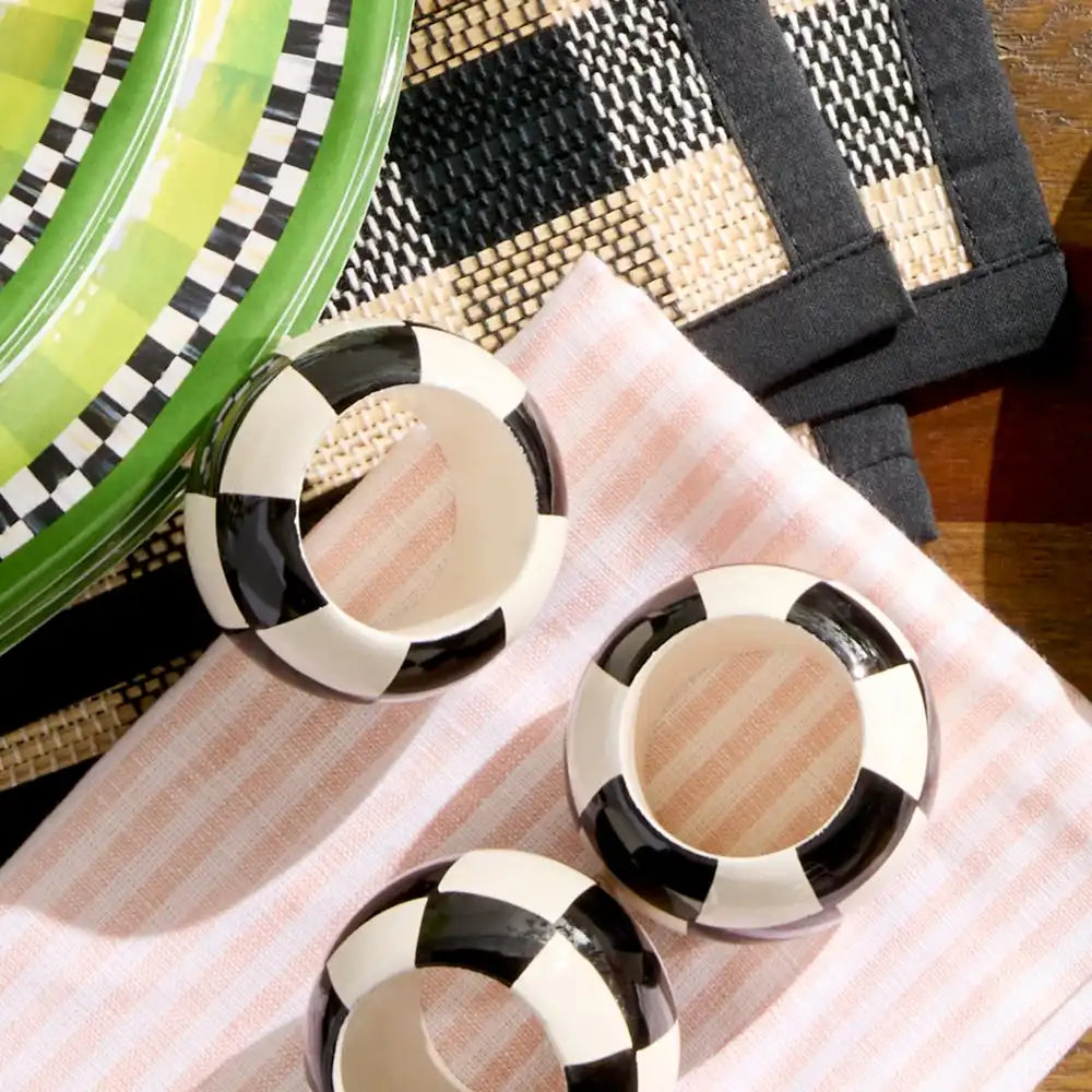 Black and White Check Wood Napkin Rings, Set of 4 Secondary image