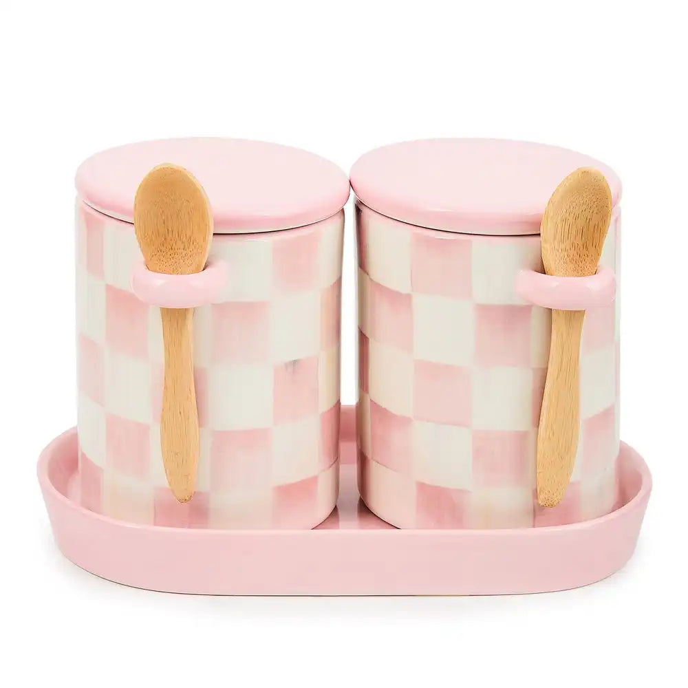 Mocha Check Farmhouse Canister, Set of 2