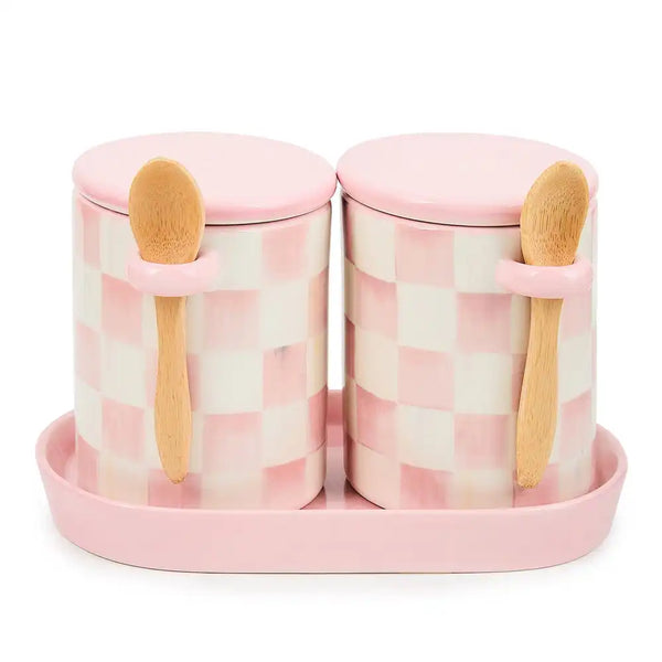 Mocha Check Farmhouse Canister, Set of 2