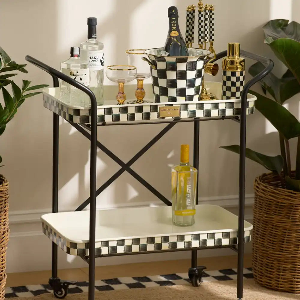 Mocha Check 3-Tier Kitchen Cart