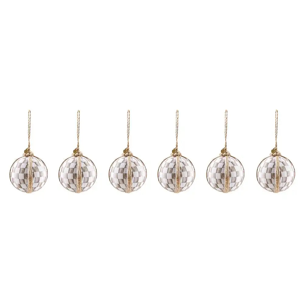 Mocha Check Fabric Medium Ball Ornaments, Set of 6 Main image