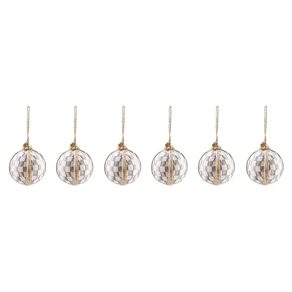 Mocha Check Fabric Medium Ball Ornaments, Set of 6