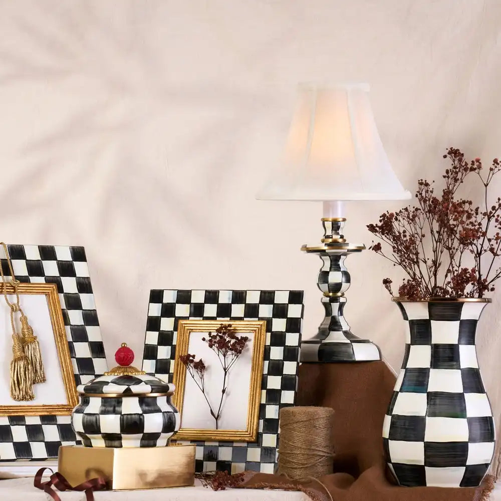 Emerald Check Candlestick Lamp