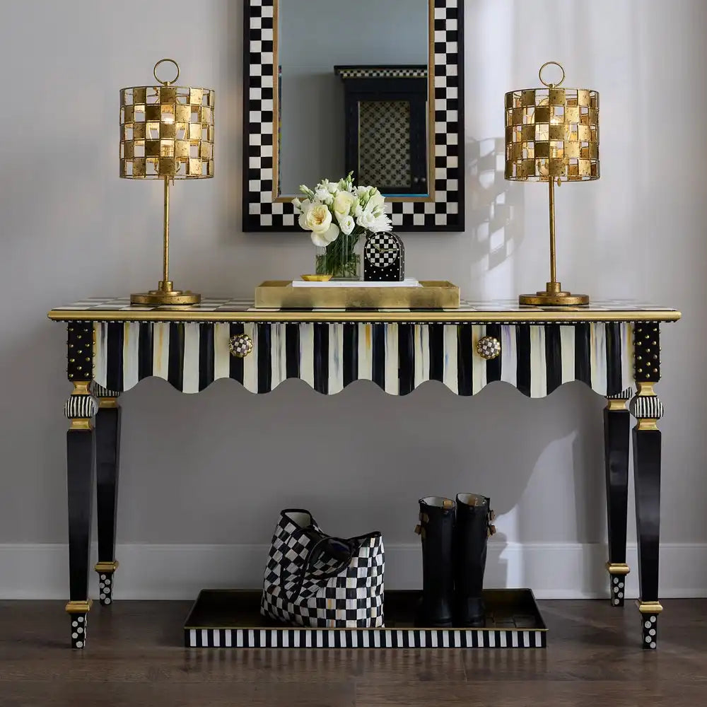 Mocha Check & Stripe Console Table