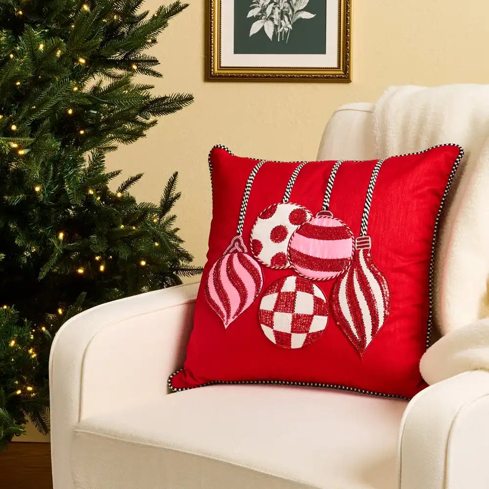 Red Ornaments Throw Pillow Secondary image