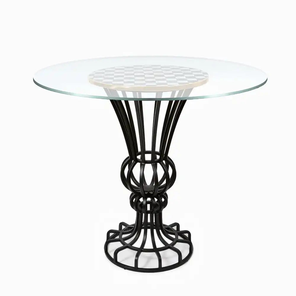 Mocha Check Pedestal Accent Table