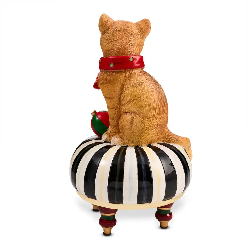 Holiday Cat on Tuffet Figurine