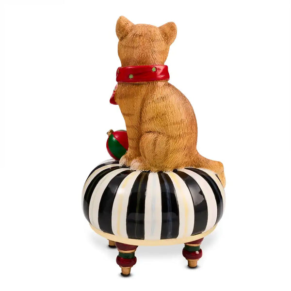 Holiday Cat on Tuffet Figurine