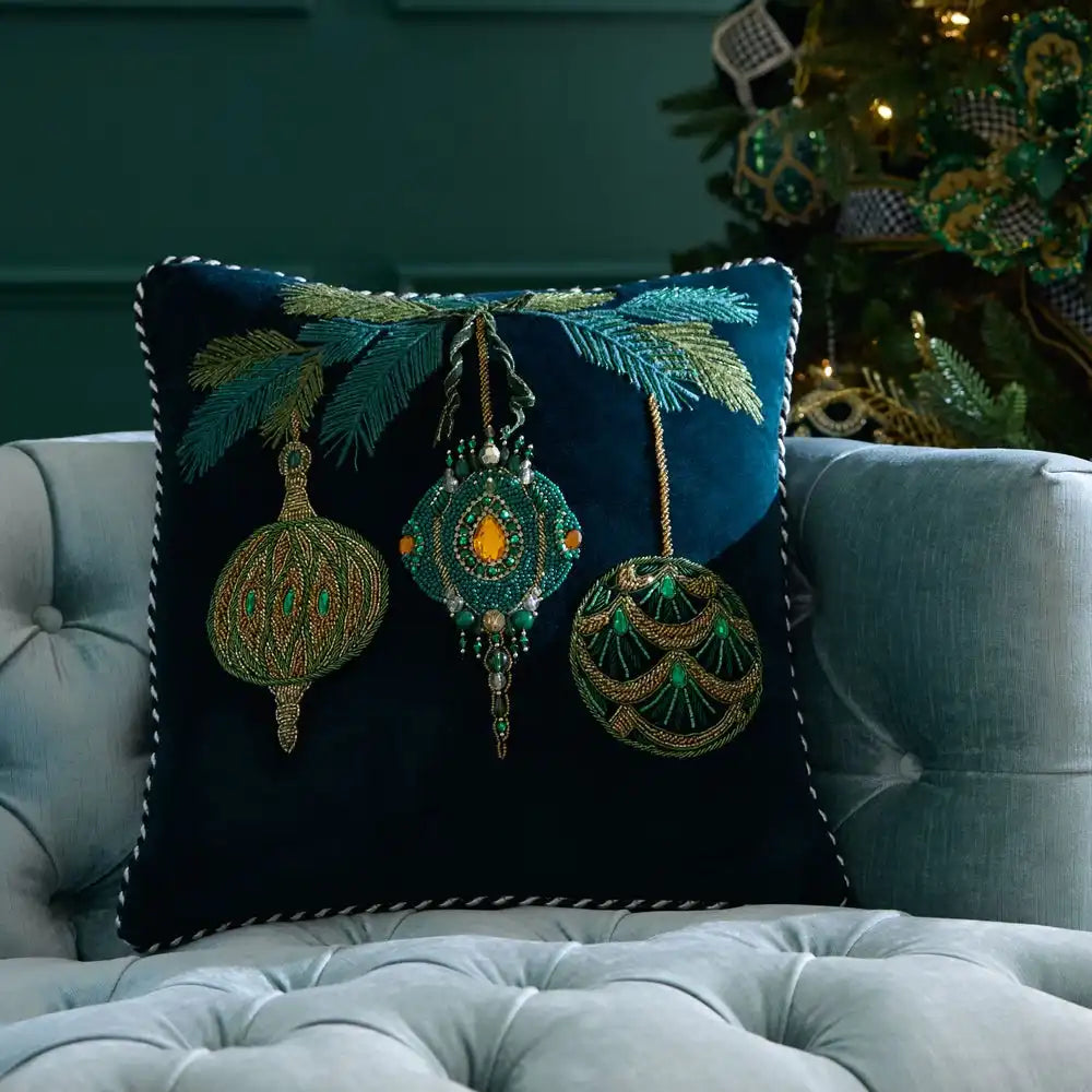 Emerald Ornaments Beaded Throw Pillow Secondary image