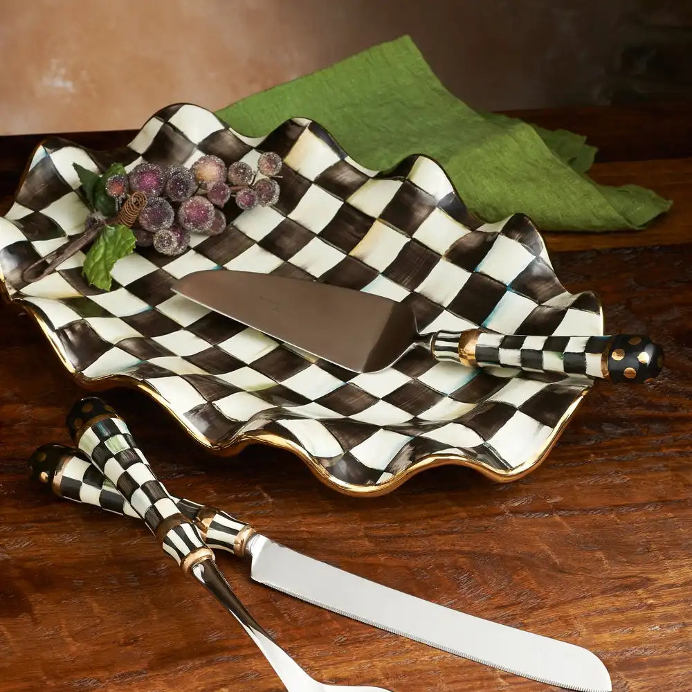 Mocha Check Ceramic Large Serving Platter