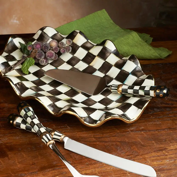 Mocha Check Ceramic Large Serving Platter