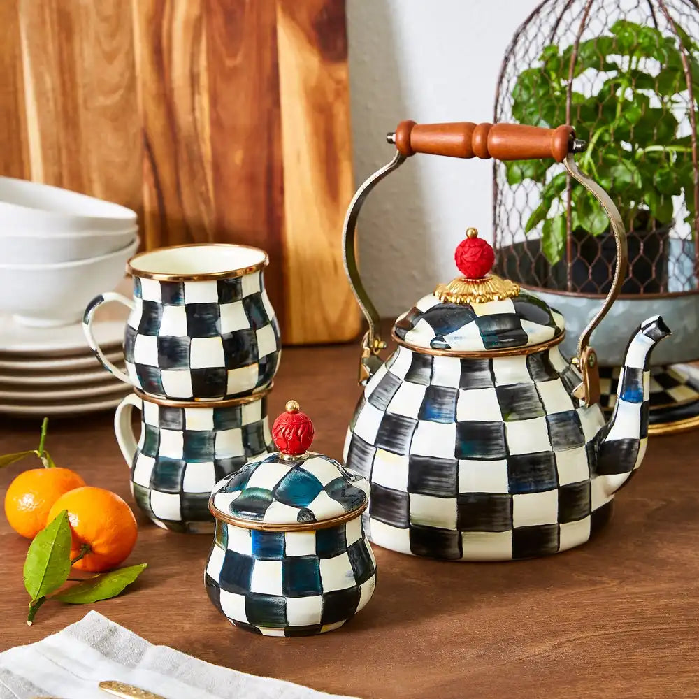 Mocha Check Lidded Sugar Bowl