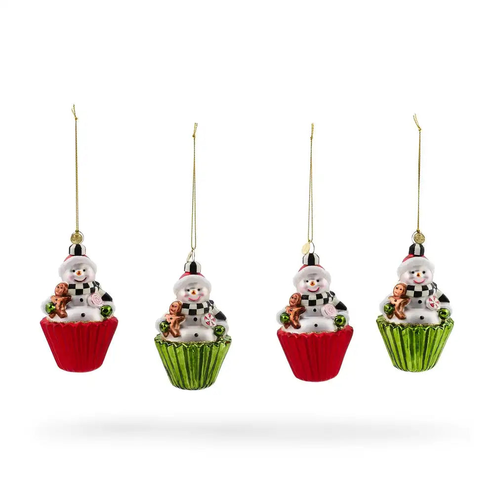 Cupcake Snowman Glass Ornaments, Set of 4 Main image