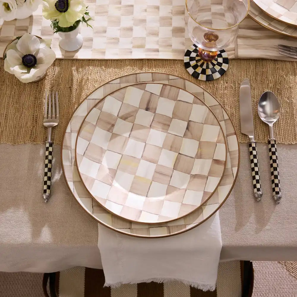 Mocha Check Dinner Plate