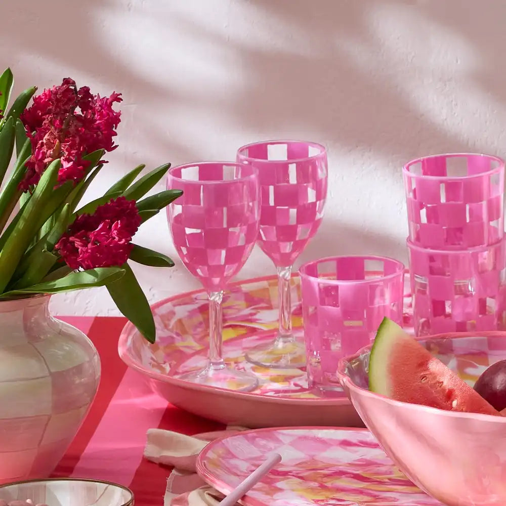 Black Check Acrylic Tumblers, Set of 4