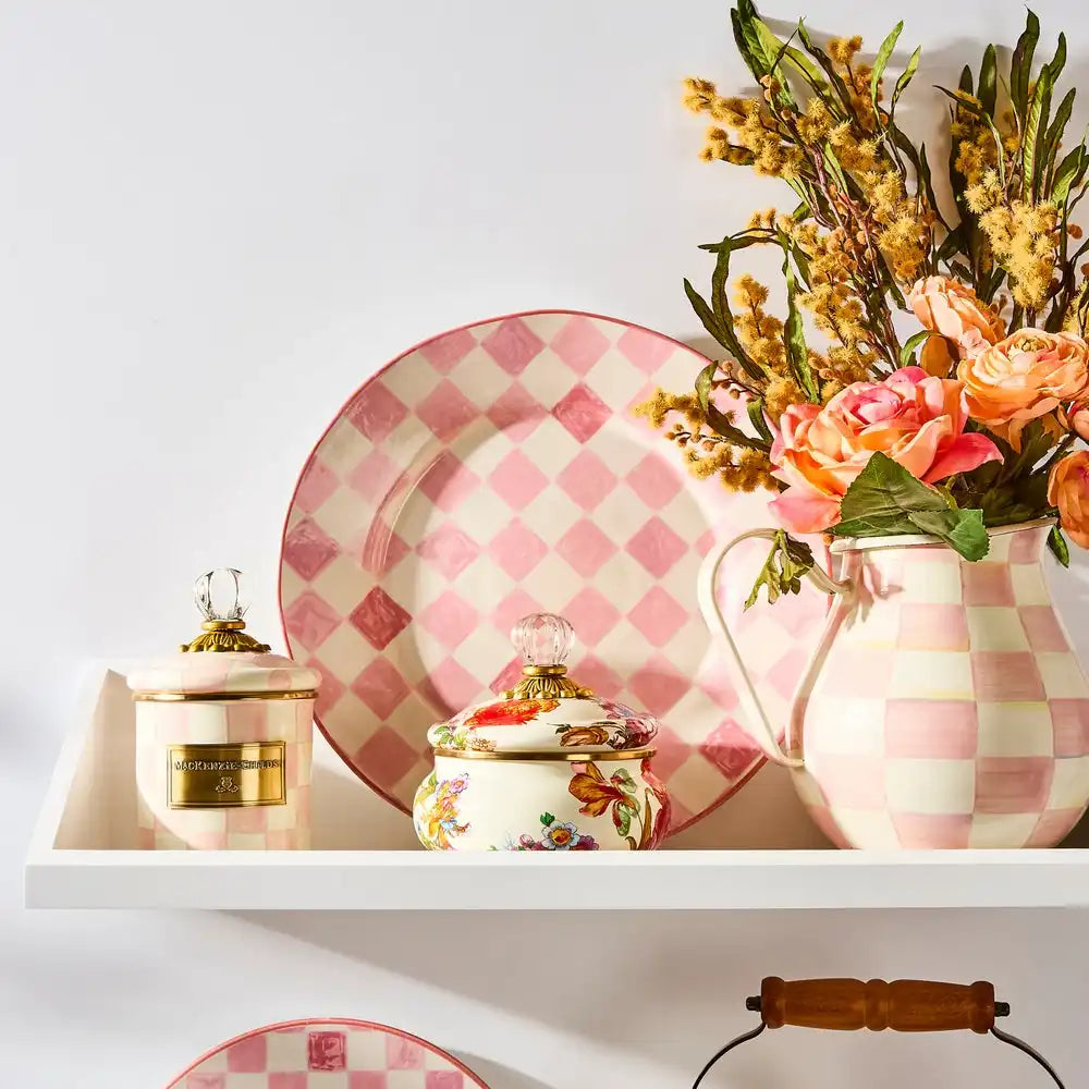 Pink Check Round Platter