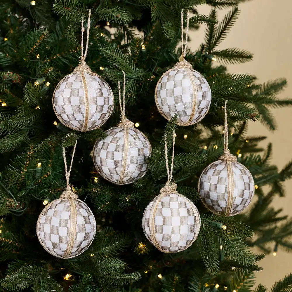 Mocha Check Fabric Medium Ball Ornaments, Set of 6 Secondary image