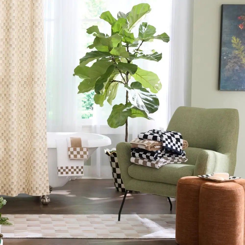 Mocha Checkered 3' x 5' Washable Rug