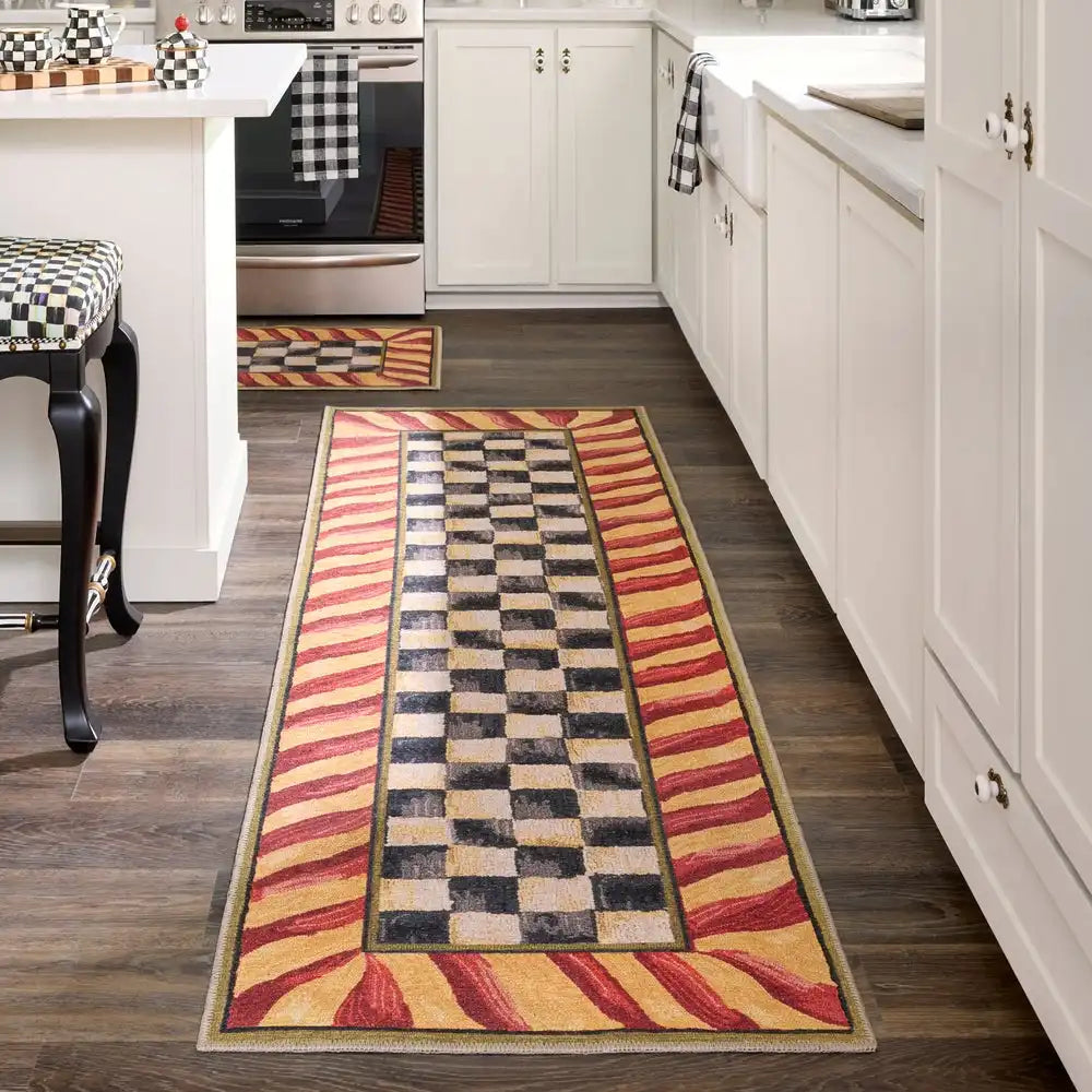 Courtly Check Red & Gold 2'6" x 10' Washable Runner