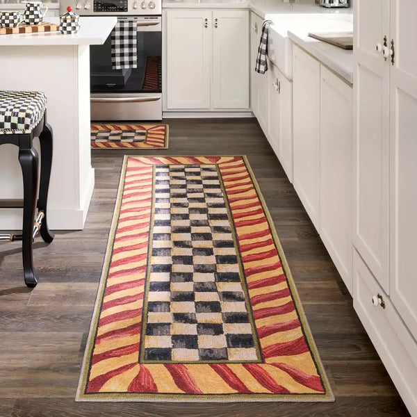 Courtly Check Red & Gold 2'6" x 10' Washable Runner