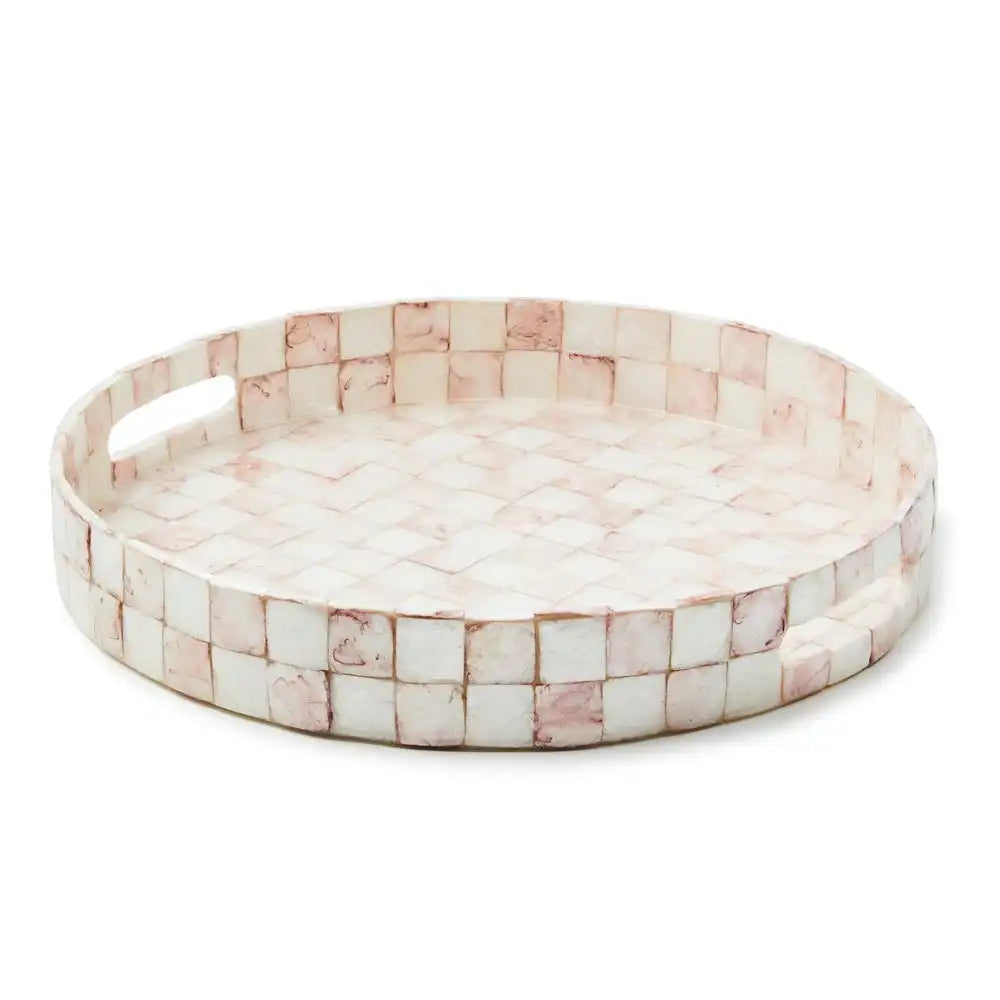 Gold Check Capiz Round Tray