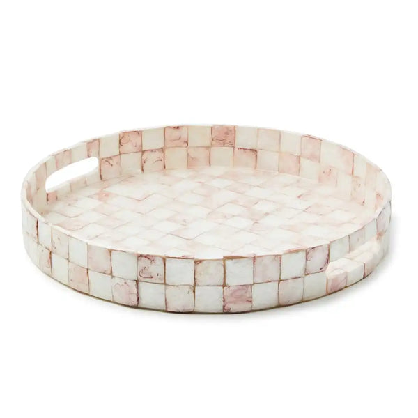 Gold Check Capiz Round Tray