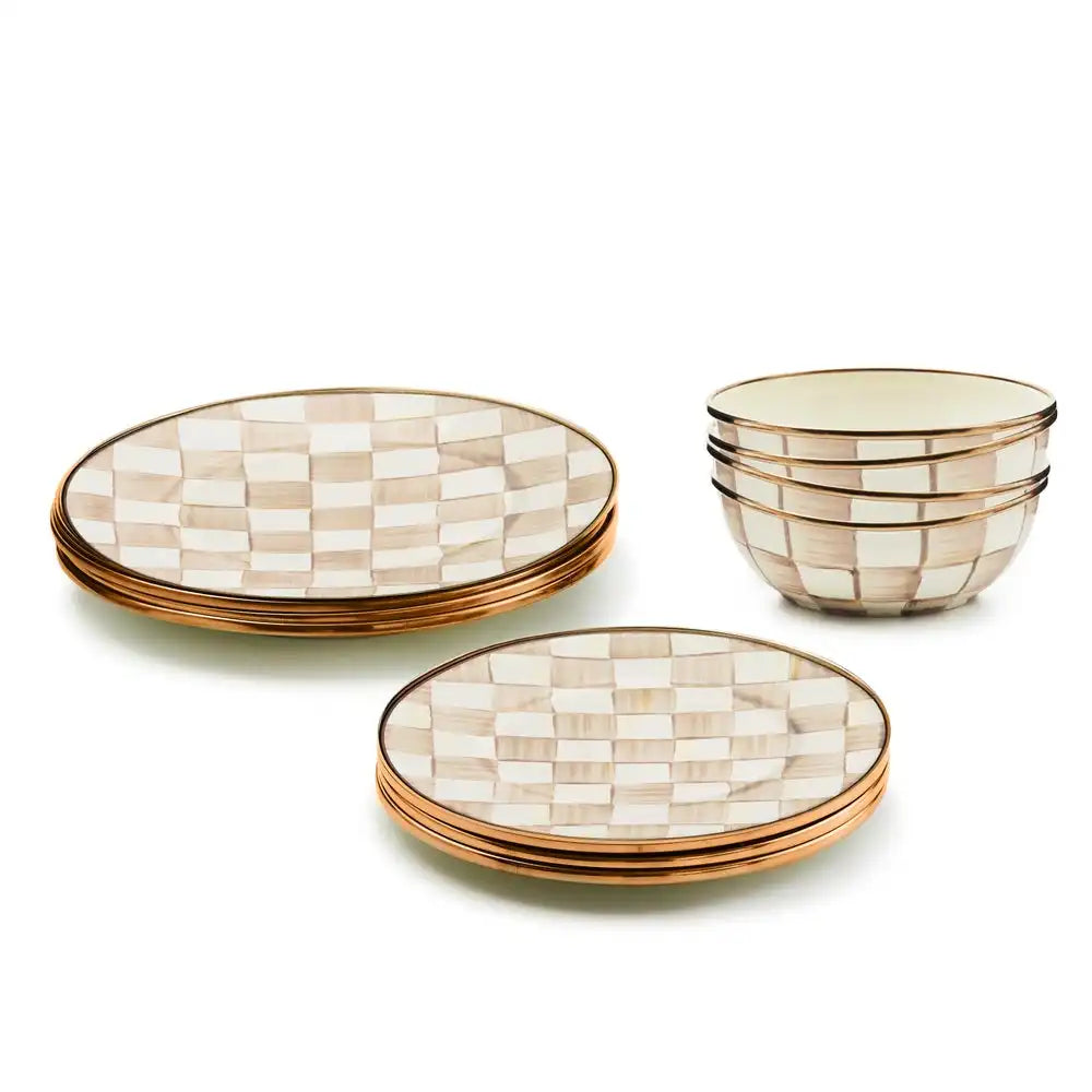 Mocha Check Dinnerware 12pc Complete Set Main image